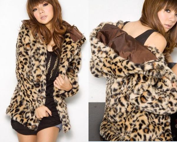 Casaco de inverno sexy leopardo com capuz