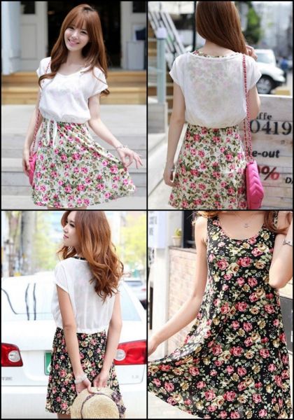 Vestido estampado em flores com blusinha