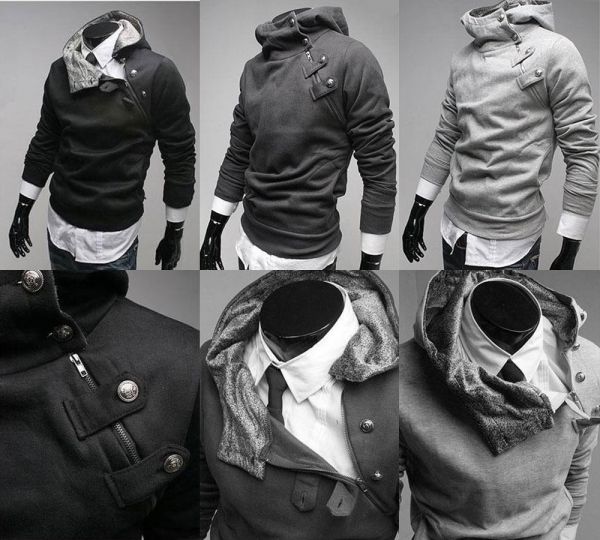 Casaco masculino com zíper e capuz